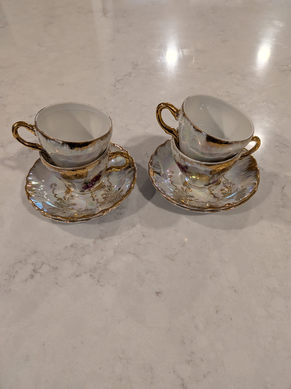 Vintage Made In JapanGold-Trim Porcelain Tea Cup and Saucer Set - White and Gold